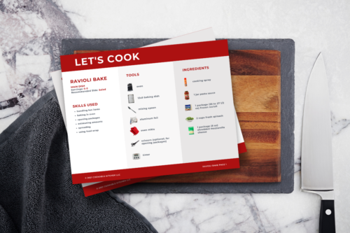 Cookable Kitchen Accessible Recipes - visuals and clearly laid out skills, ingredients and tools. 